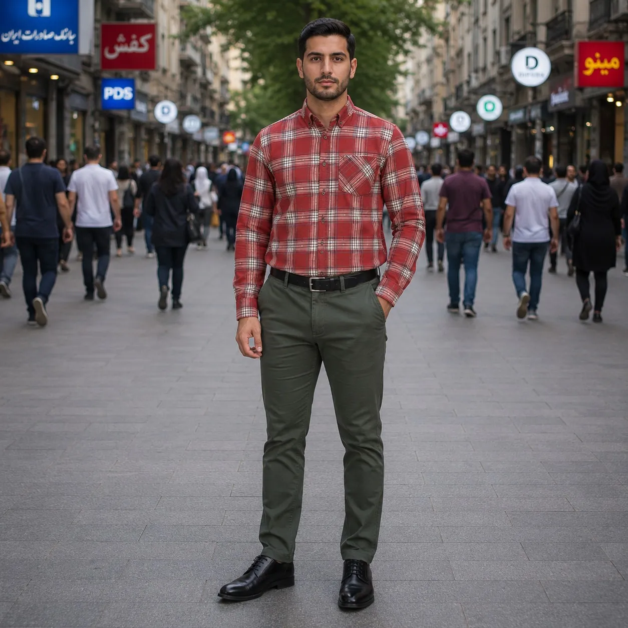 پیراهن آستین بلند مردانه نخی چهارخانه قواره آزاد