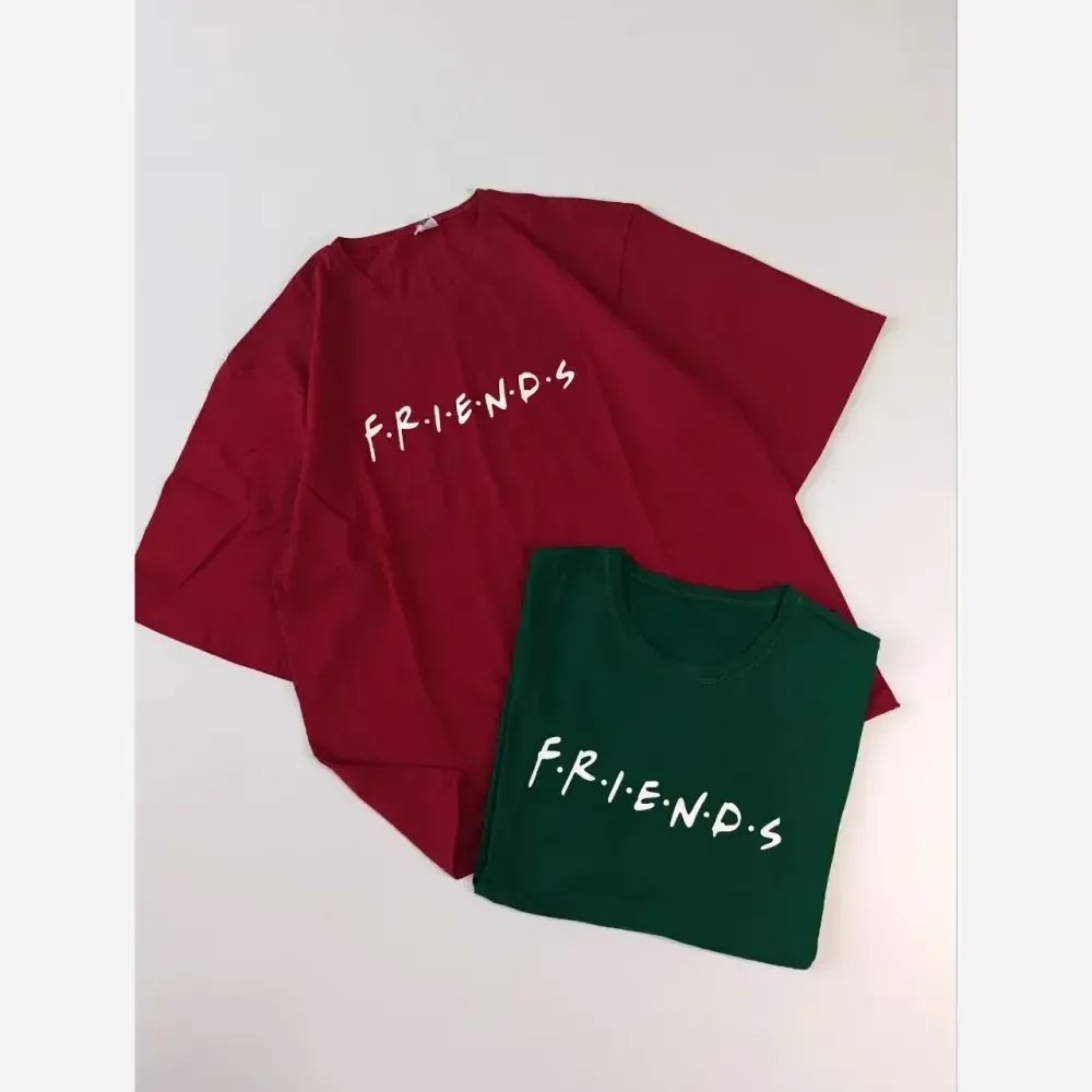 تیشرت باکسی لش زنانه طرح friends جنس سوپر پنبه قواره دار