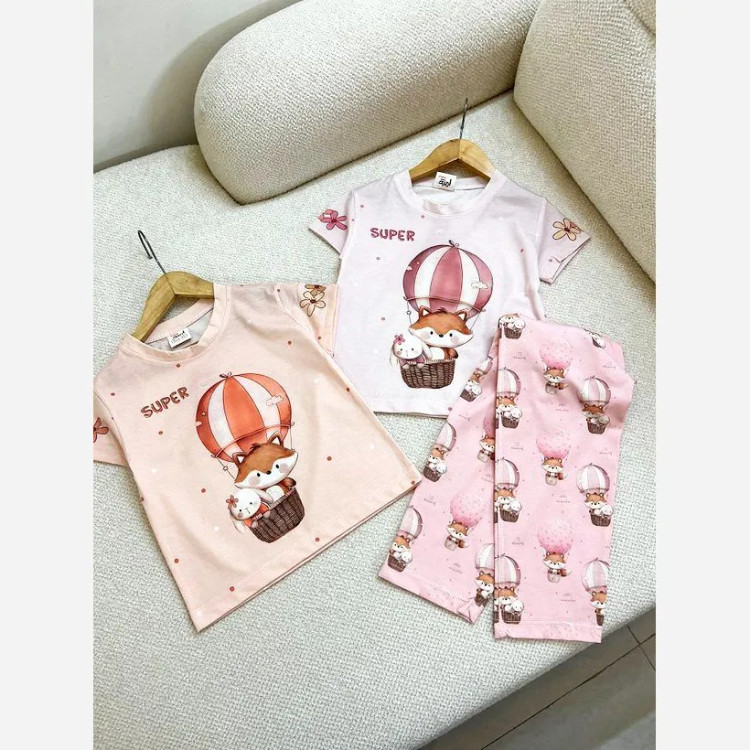ست تیشرت و شلوار راحتی دخترانه طرح بالون جنس نخ پنبه سایز 2 تا 9 سال