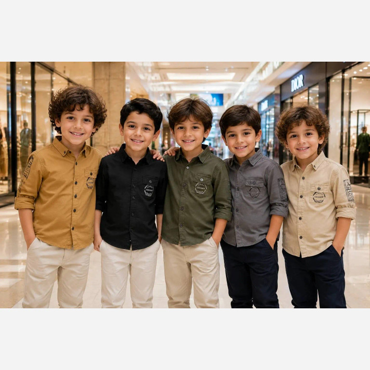 پیراهن کتان پسرانه اسپرت طرح ترک رنگ کرم