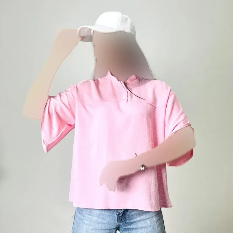 شومیز زنانه پشت لاله ای جنس ینزی رنگ پاستیلی