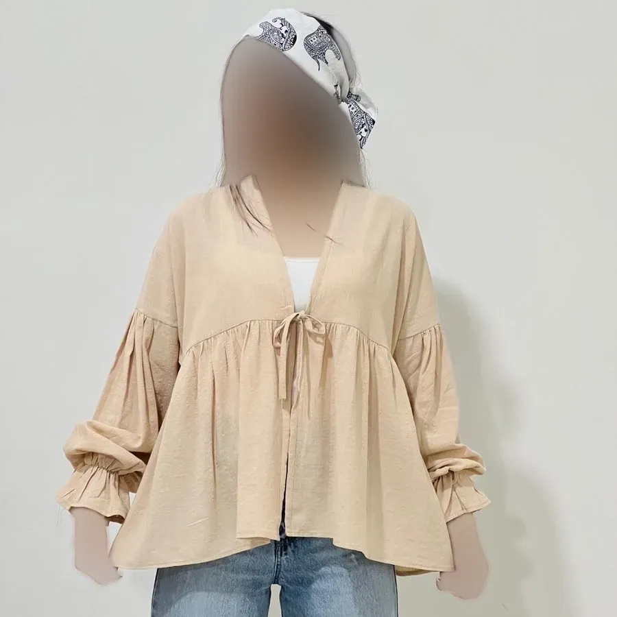 شومیز عروسکی گره ای زنانه جنس لینن فری سایز