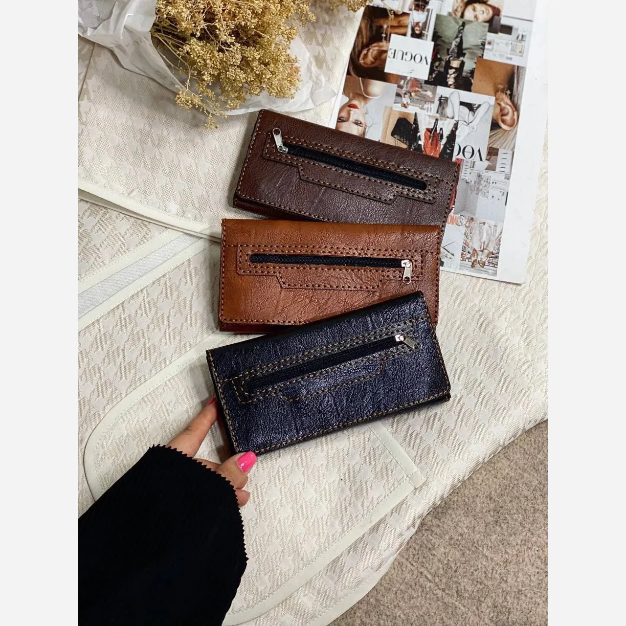کیف پول و موبایل چرم دستدوز مدل عطارد سه لت