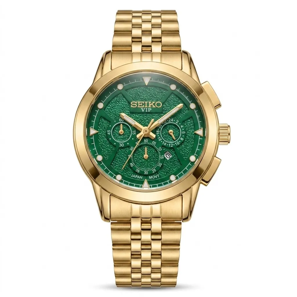 ساعت مچی زنانه سیکو طرح سه موتور صفحه سبز بند استیل با تقویم و موتور ژاپن