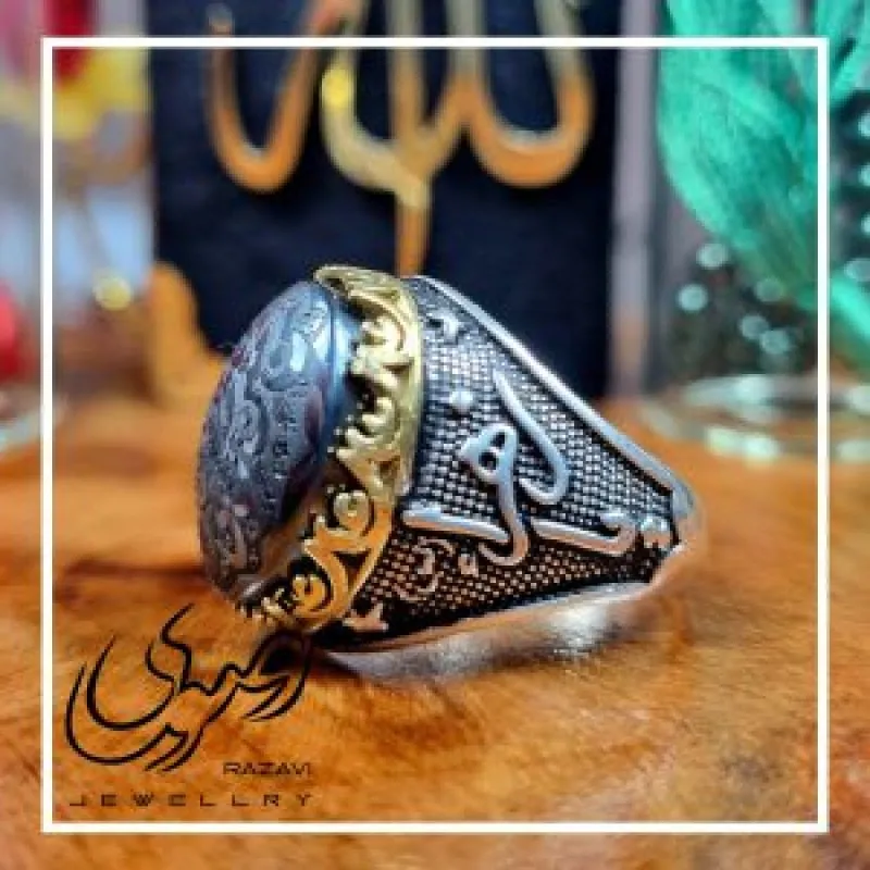 انگشتر نقره 925 مردانه با نگین حدید صینی طبیعی طرح یا زهرا