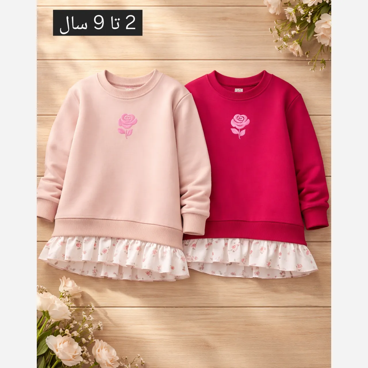 تونیک دخترانه طرح فلاور جنس دورس پنبه مناسب 2 تا 8 سال