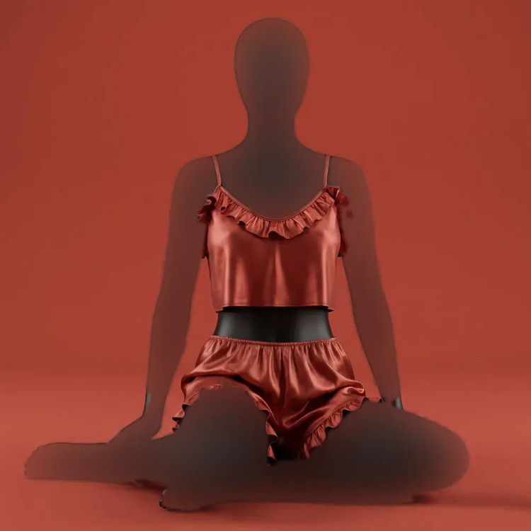 تاپ شورتک زنانه ساتن چین دار بند قابل تنظیم