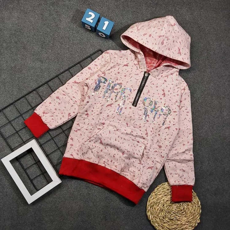 هودی دخترانه طرح دار دورس با چاپ پولکی و جیب جلو