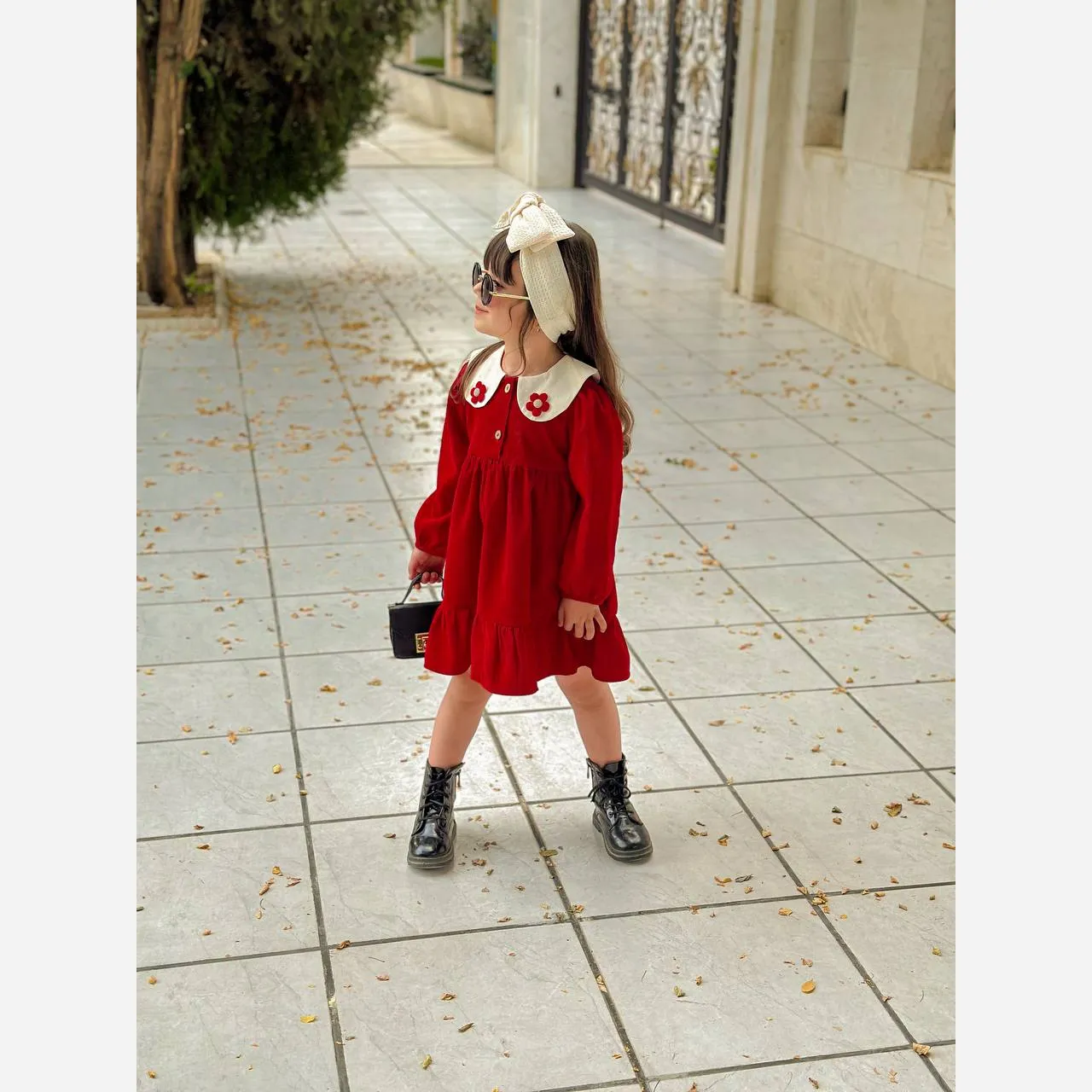 پیراهن دخترانه مخمل کبریتی یلدایی سایز 2 تا 6 سال