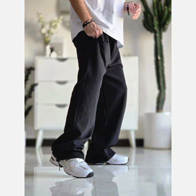 شلوار اسلش جاگر مردانه بگ دمپا گت دار پارچه غواصی مشکی سایز بزرگ