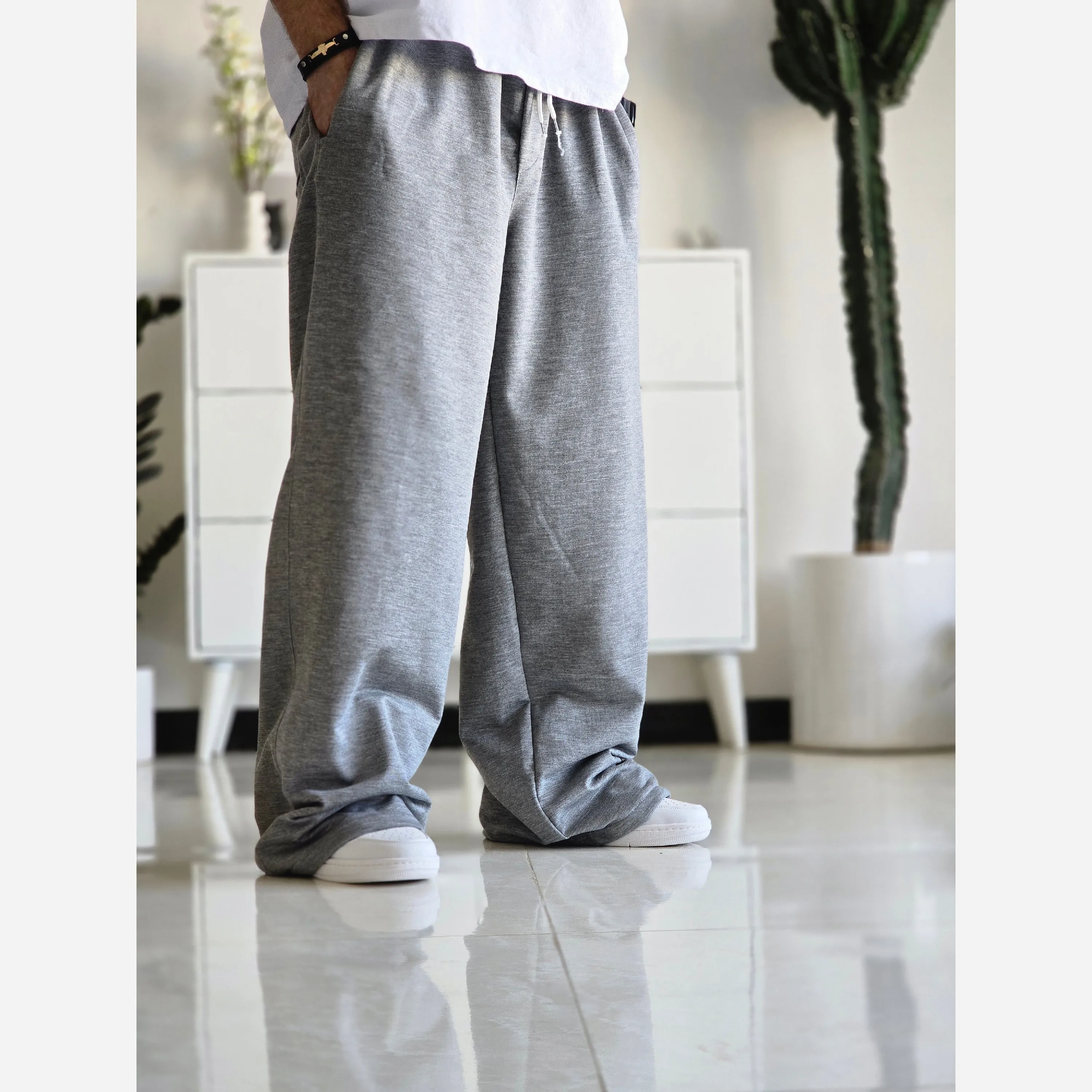 شلوار اسلش فول بگ مردانه و زنانه پارچه ملانژ رنگ طوسی سایز XXL و XXXL