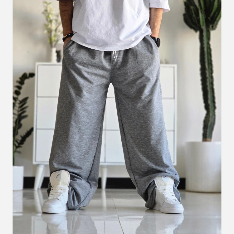 شلوار اسلش فول بگ مردانه و زنانه پارچه ملانژ رنگ طوسی سایز XXL و XXXL