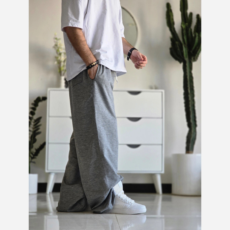 شلوار اسلش فول بگ مردانه و زنانه پارچه ملانژ رنگ طوسی سایز XXL و XXXL