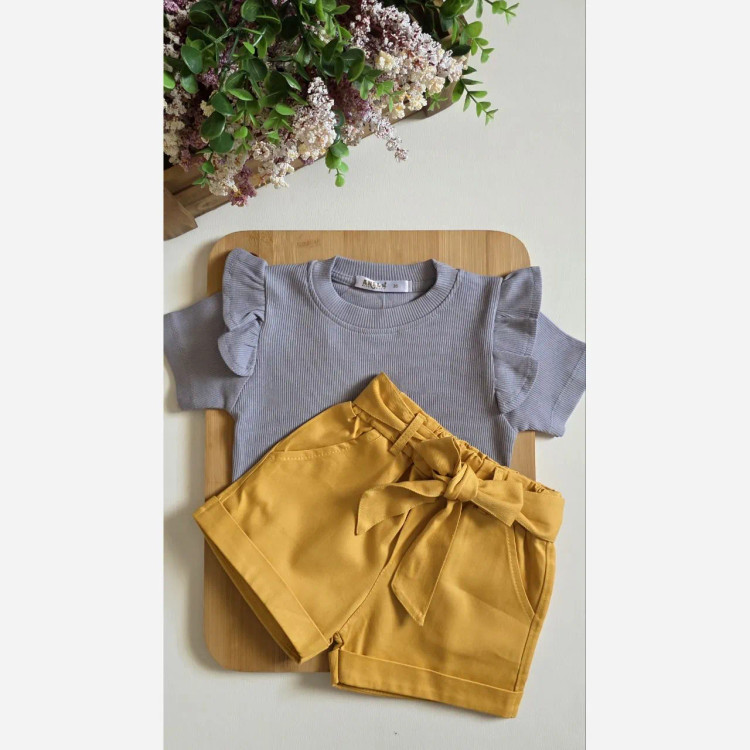 ست کراپ و شورتک دخترانه نخی پنبه ای مناسب 1 تا 5 سال