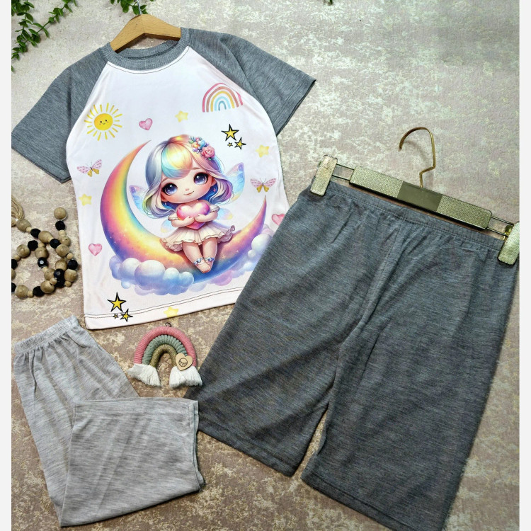 ست بلوز و شورت دخترانه جنس ملانژ مناسب 2 تا 8 سال