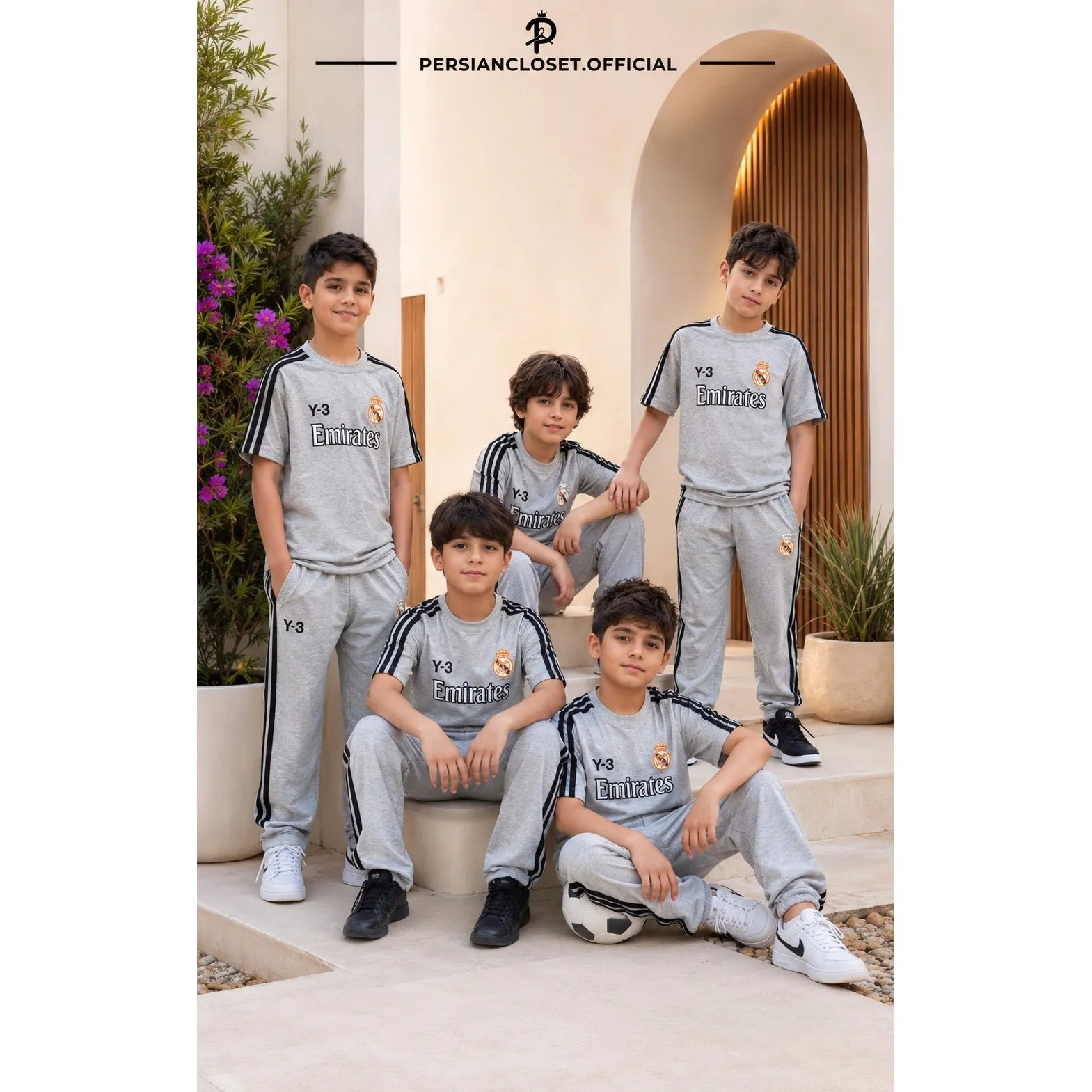 ست تیشرت و شلوار پنبه ملانژ پسرانه طرح رئال سایز 55 تا 65