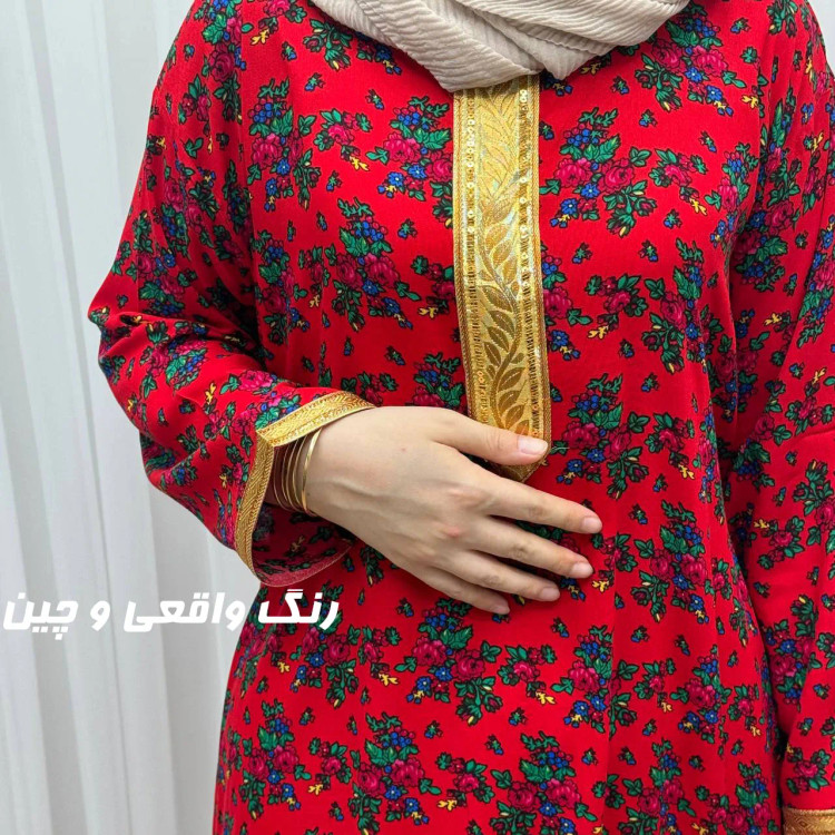 پیراهن نخی ترکمنستان گل نقلی فری سایز تا 54 چهارفصل شیک و راحت طل<bos>وبند دار