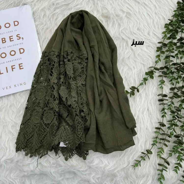 شال نخی دور دانتل وارداتی قواره بزرگ 200 در 75 سانتیمتر
