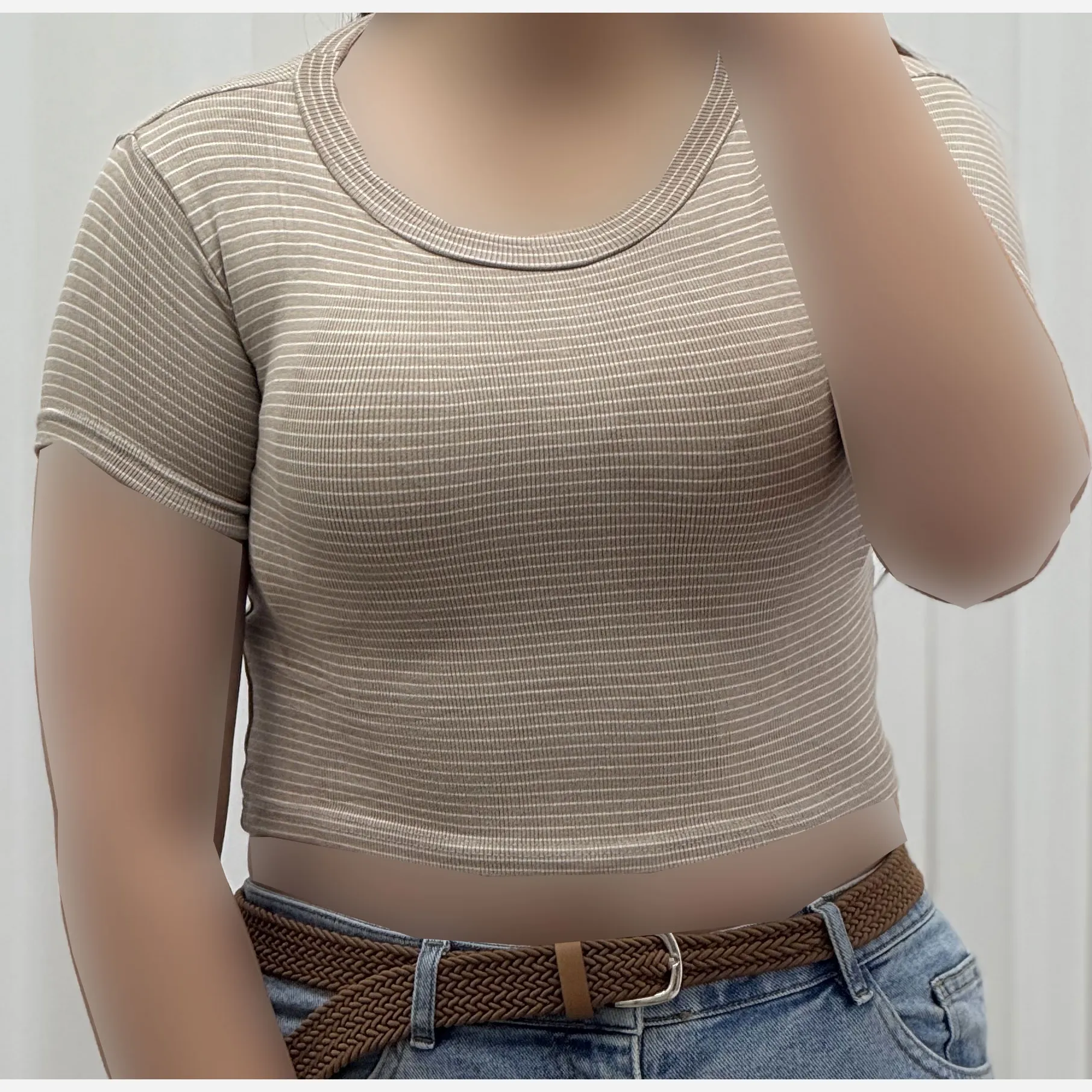 کراپ راه راه کبریتی چهارفصل زنانه دخترانه تنخور شیک سایز S M L XL XXL