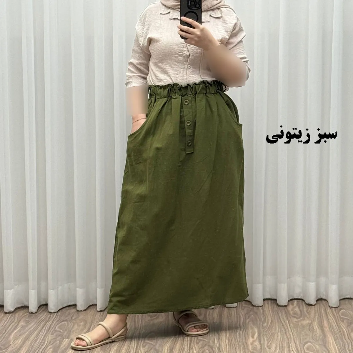 دامن لینن زنانه و دخترانه فری سایز مناسب تا سایز 48 قد 93 سانتیمتر