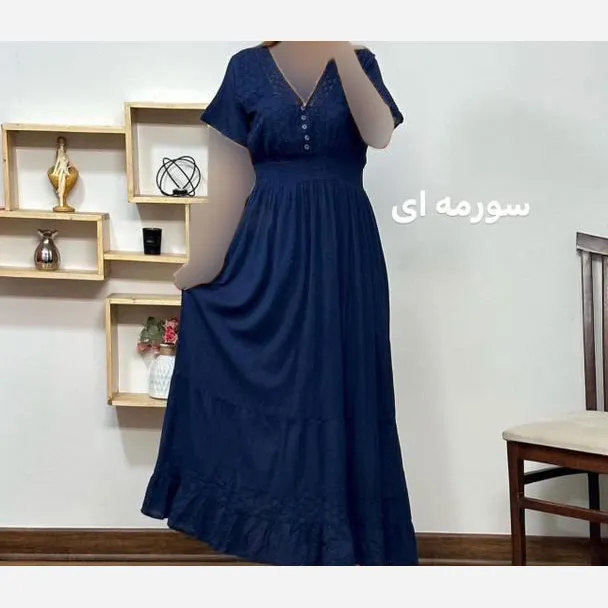 پیراهن ساحلی نخی آستین کوتاه مدل سلن فری سایز مناسب تا 46