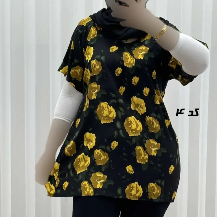 تیشرت نخی زنانه دکمهدار فری سایز مناسب تا سایز 52