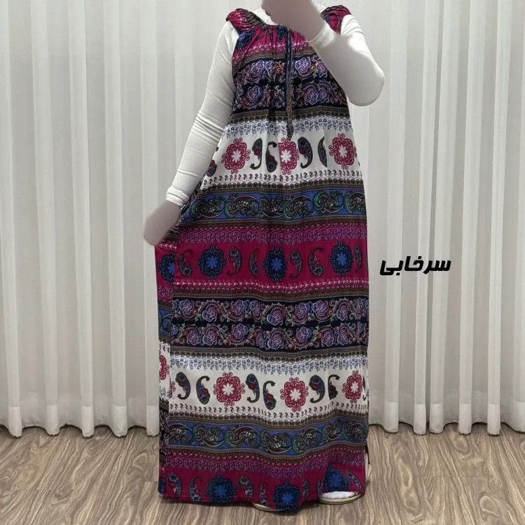 پیراهن ماکسی نخی زنانه آستین حلقه ای فری سایز مناسب تا سایز 52