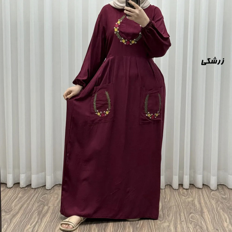 پیراهن نخی گلدوزی زنانه مدل خاطره فری سایز مناسب تا 48