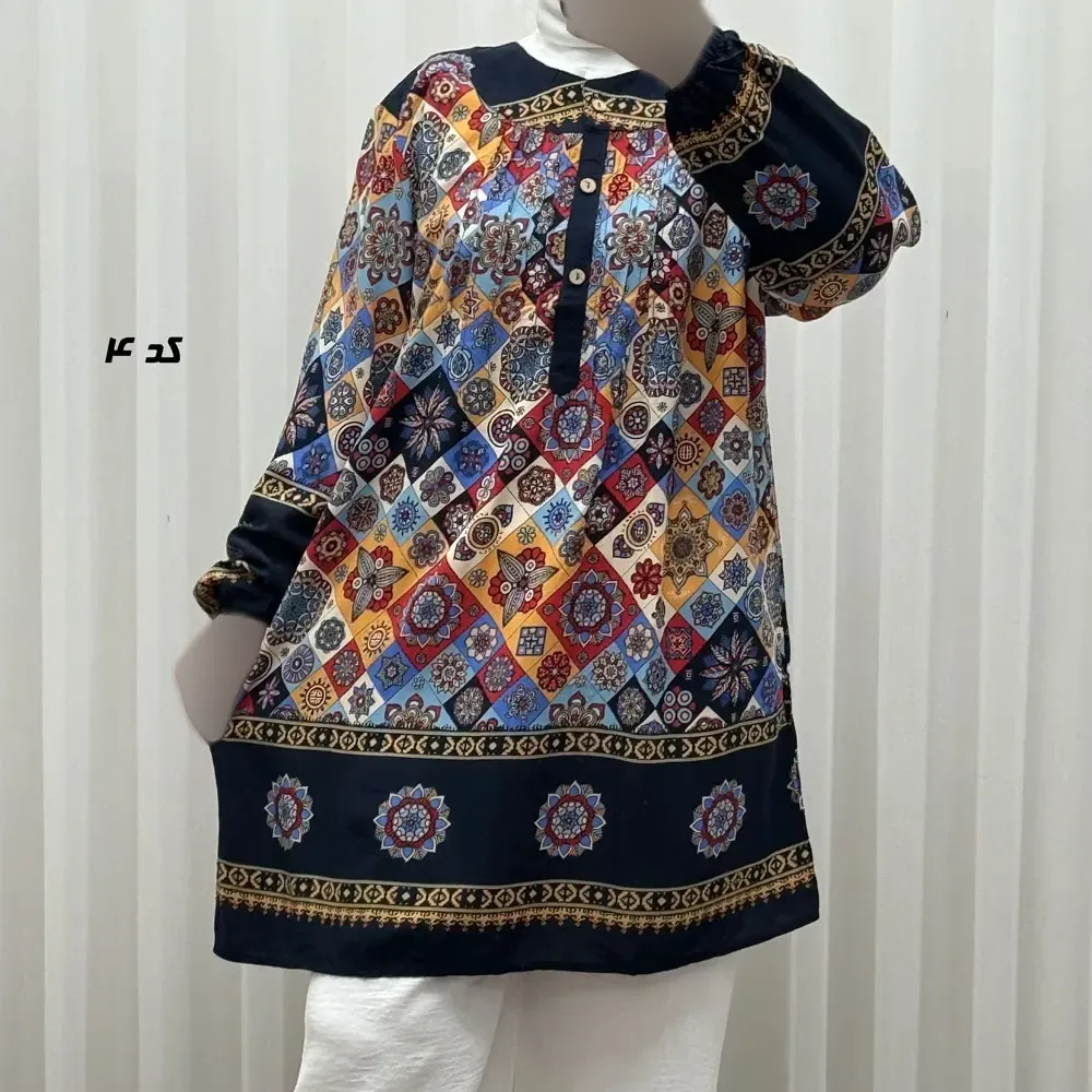 تونیک نخی زنانه سایز بزرگ مدل ستاره کوچک دکمه دار