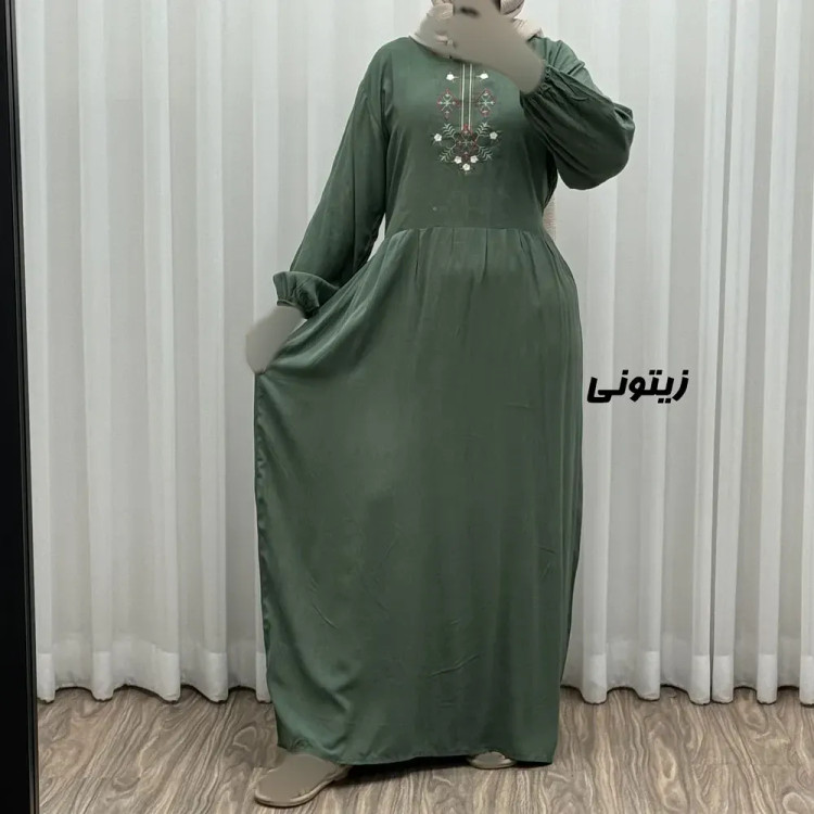 پیراهن ساحلی نخی گلدوزی شده مدل لنورا فری سایز مناسب تا 46 با کمربند