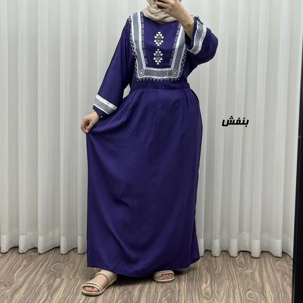 پیراهن نخی زنانه مدل پادمیرا فری سایز مناسب تا 48 همراه با کمربند