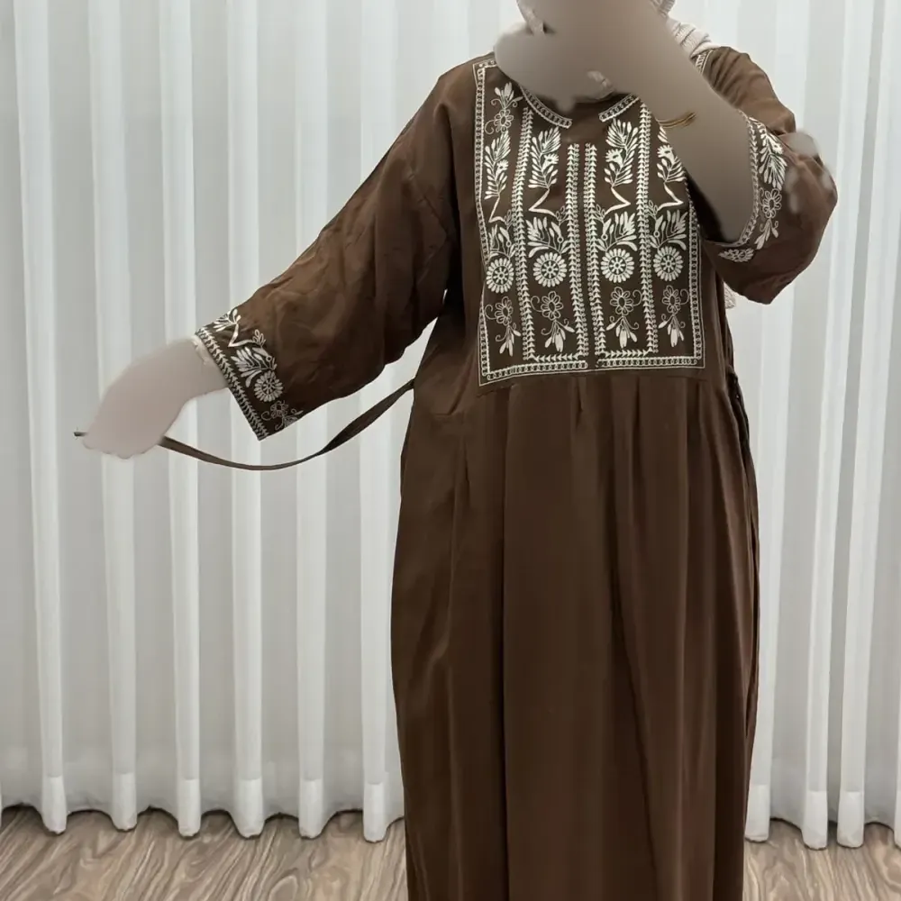 پیراهن ساحلی نخی زنانه مدل الهه فری سایز مناسب تا 44 با کمربند