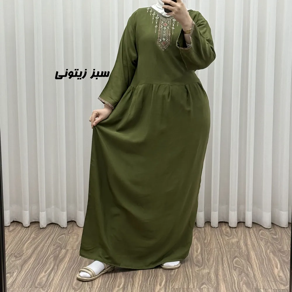 پیراهن ساحلی نخی زنانه مدل آتریسا فری سایز مناسب تا سایز 48 بهمراه کمربند