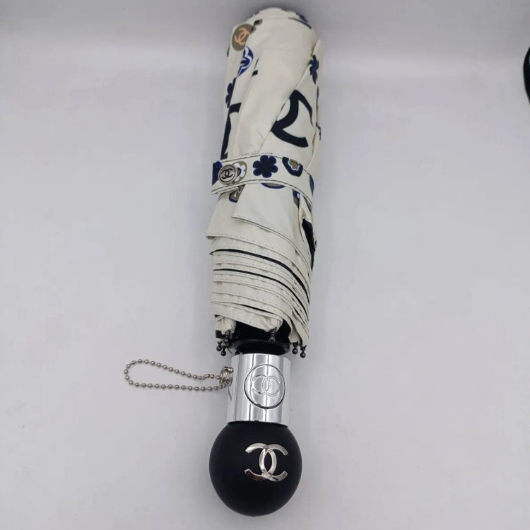 چتر اتوماتیک برند چنل CHANEL ضد باد با پارچه نانو و جعبه کادویی رنگ کرم نخودی