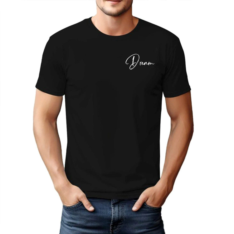 تیشرت آستین کوتاه مشکی مردانه طرح 8987dream جنس پنبه سوپر خنک چهار فصل بدون آبرفت و رنگ دهی