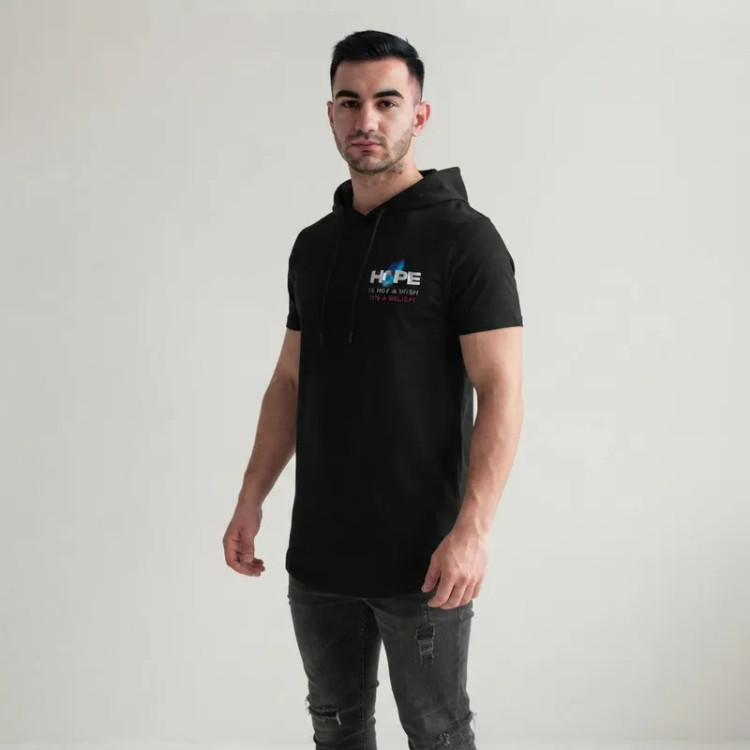 تی شرت مردانه آستین کوتاه الیاف نخی کلاهدار مدل HOPE