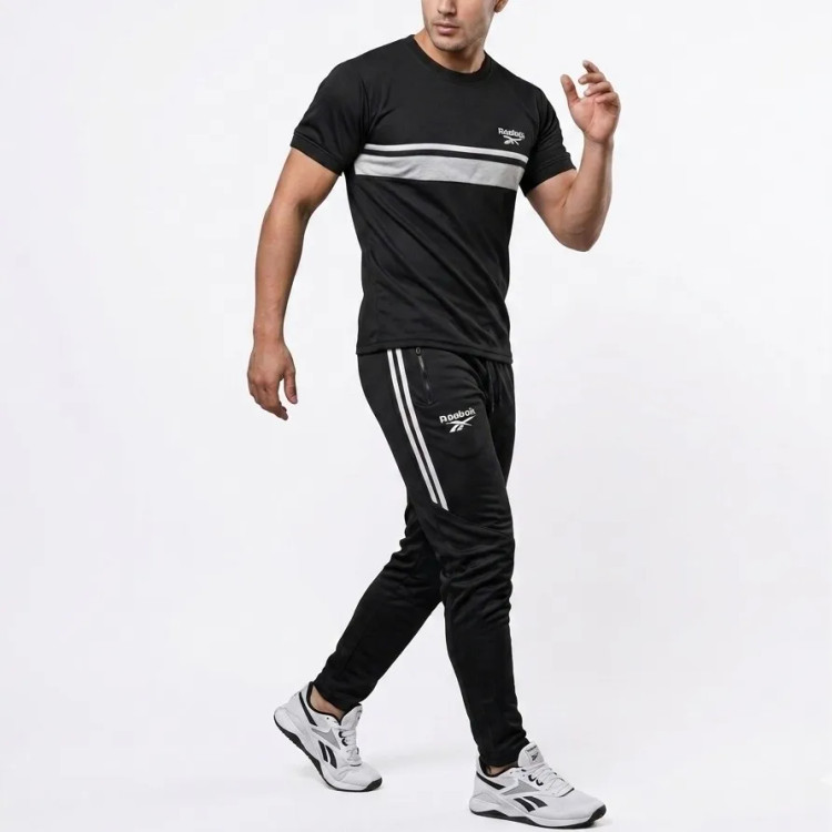 ست تیشرت و شلوار مردانه مدل REBOB جنس مولینه رنگ مشکی سایز L تا 2XL