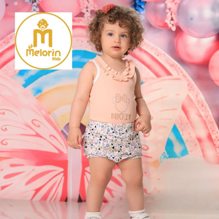 ست رکابی و شورت نوزادی میکی موس صورتی پنبه یکرو سایز 1 تا 4
