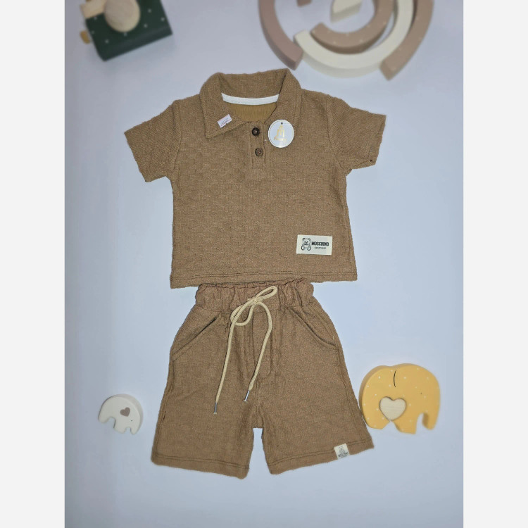 ست دو تیکه نوزادی پیراهن و شلوارک پنبه ای در دو رنگ نسکافه ای و سفید مناسب مهمانی و 6 تا 24 ماه