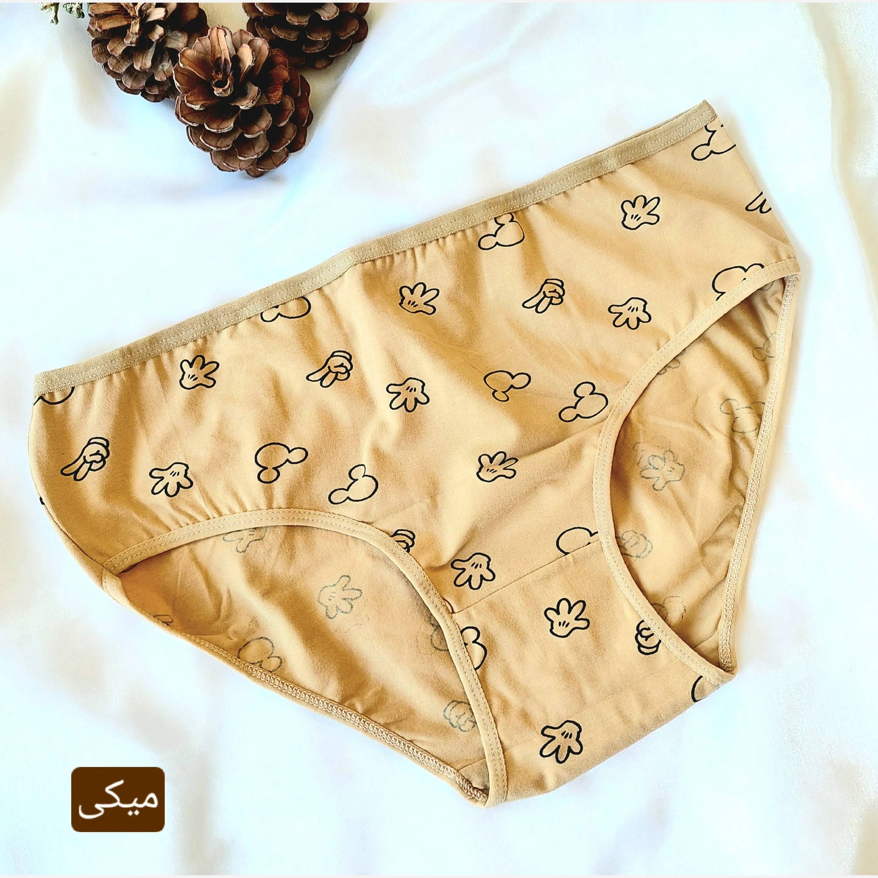 شورت زنانه نخی قواره دار برند ال کیم طرح دار رنگ کرم سایز XL تا 3XL