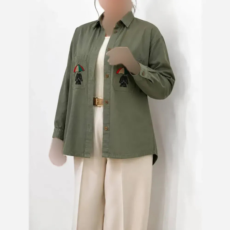 مانتو کتان پاییزه زنانه گلدوزی شده گرم بالا قد 79 رنگ بندی متنوع سایز L XL