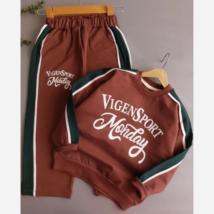 بلوز شلوار دورس پسرانه پنبه لاکرا نسکافهای زغالی مناسب 9 ماه تا 9 سال