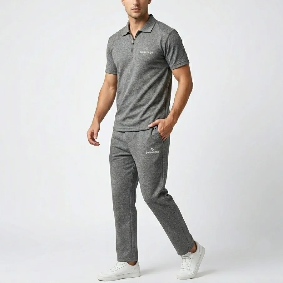 ست پولوشرت و شلوار مردانه پارچه مولینه لاکرادار درجه یک رنگ طوسی