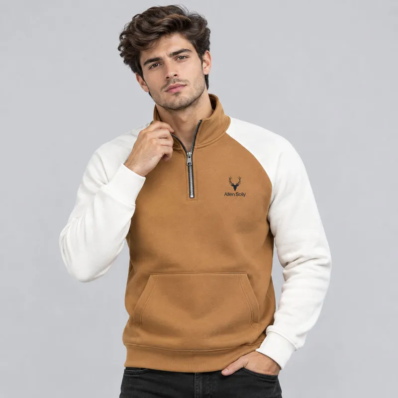 سویشرت مردانه دورس ساده بدون کلاه یقه ایستاده زیپ دار