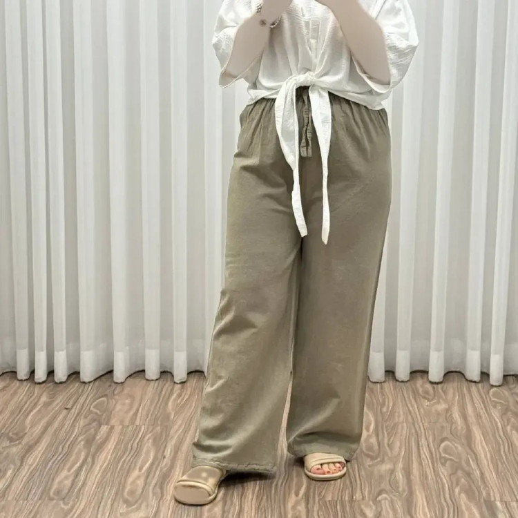 شلوار الیاف طبیعی زنانه فری سایز تا سایز 46 تن خور شیک و راحت چهارفصل بدون چروک و آبرفت
