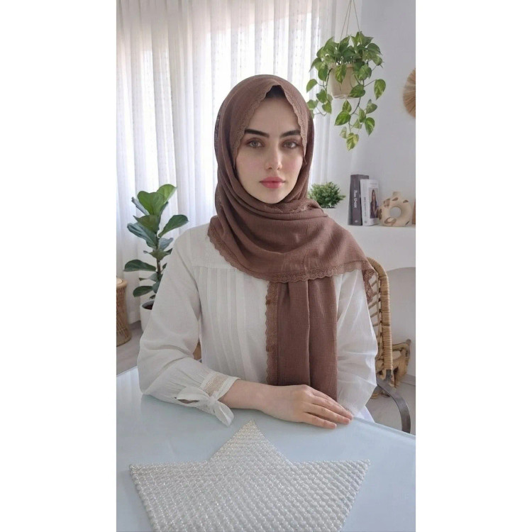 شال زنانه وال اسلپ مشکی سرمه ای نسکافه ای دور گیپور سایز 170 در 70 و 52 سانتی متر