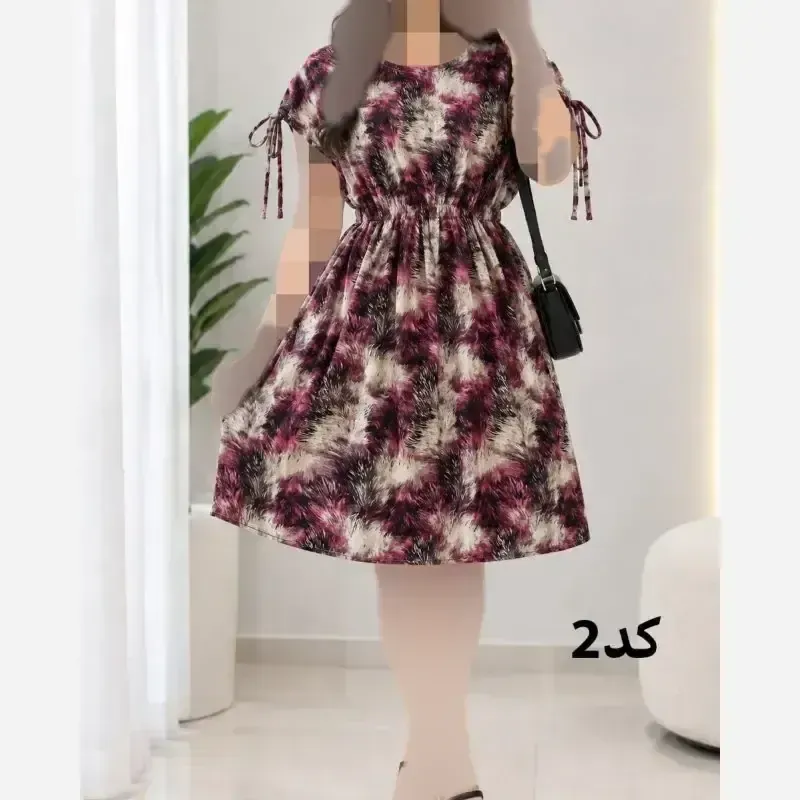 پیراهن کوتاه کمرکش زنانه نخی درجه یک دبی فری سایز خنک تابستانی