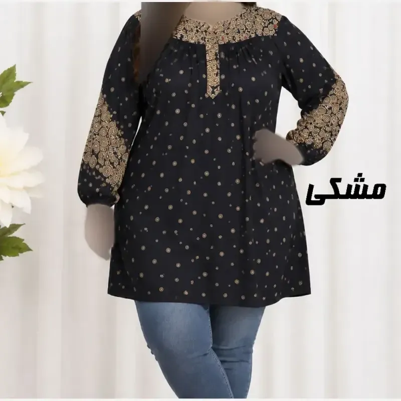 تونیک نخی سایز بزرگ طرح اندونزی دکمه دار