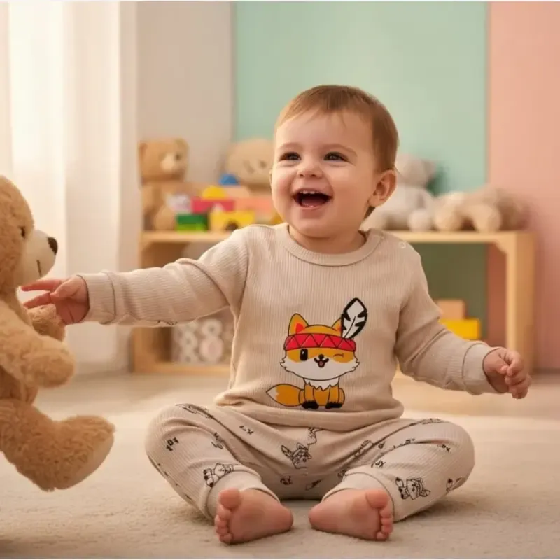 ست بلوز شلوار نوزادی پنبه کبریتی راه راه بچگانه