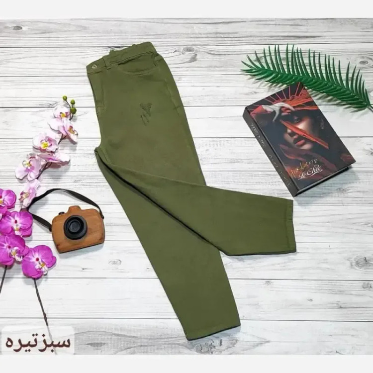 شلوار جین مام فیت زنانه پشت کمر کش رنگی سایز 36 تا 46